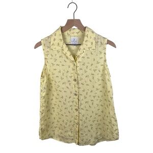 Via Vai by Pollero Women's 100% Linen Tank Size Small Yellow Floral Cottagecore